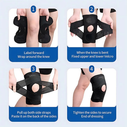 Kniebrace voor kniepijn Compressieondersteuning met zijstabilisator Verstelbare omslag Open Patella-ontwerp Ademende luchtgaasstof