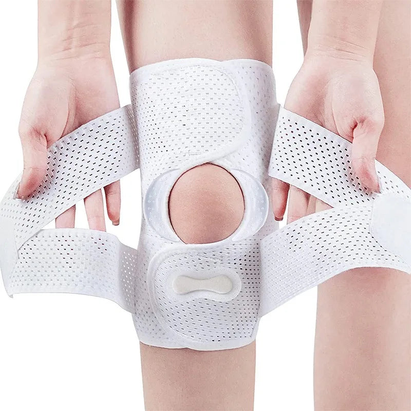 Kniebrace voor kniepijn Compressieondersteuning met zijstabilisator Verstelbare omslag Open Patella-ontwerp Ademende luchtgaasstof