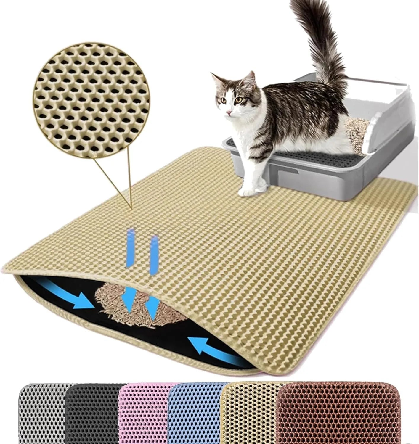 Kattenbakmat Dubbellaags huisdier Antislip Grote kattenbak Filtermat Slijtvaste waterdichte antislip kattenbakmat