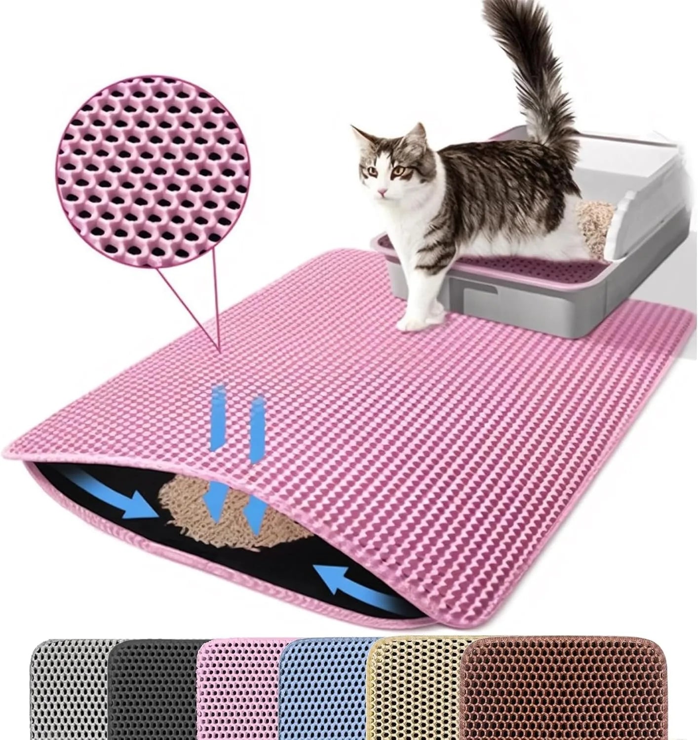 Kattenbakmat Dubbellaags huisdier Antislip Grote kattenbak Filtermat Slijtvaste waterdichte antislip kattenbakmat