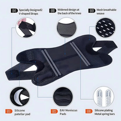 Kniebrace voor kniepijn Compressieondersteuning met zijstabilisator Verstelbare omslag Open Patella-ontwerp Ademende luchtgaasstof