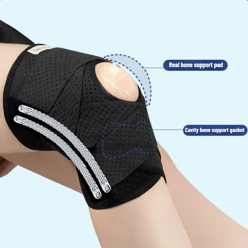 Kniebrace voor kniepijn Compressieondersteuning met zijstabilisator Verstelbare omslag Open Patella-ontwerp Ademende luchtgaasstof