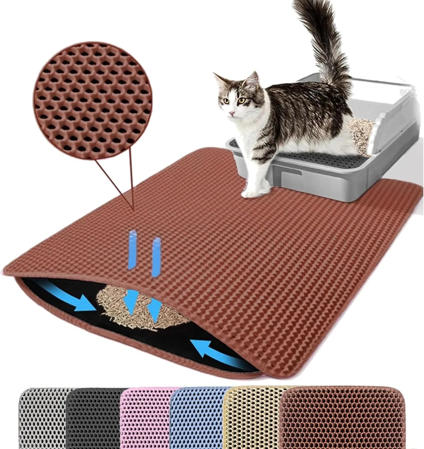 Kattenbakmat Dubbellaags huisdier Antislip Grote kattenbak Filtermat Slijtvaste waterdichte antislip kattenbakmat