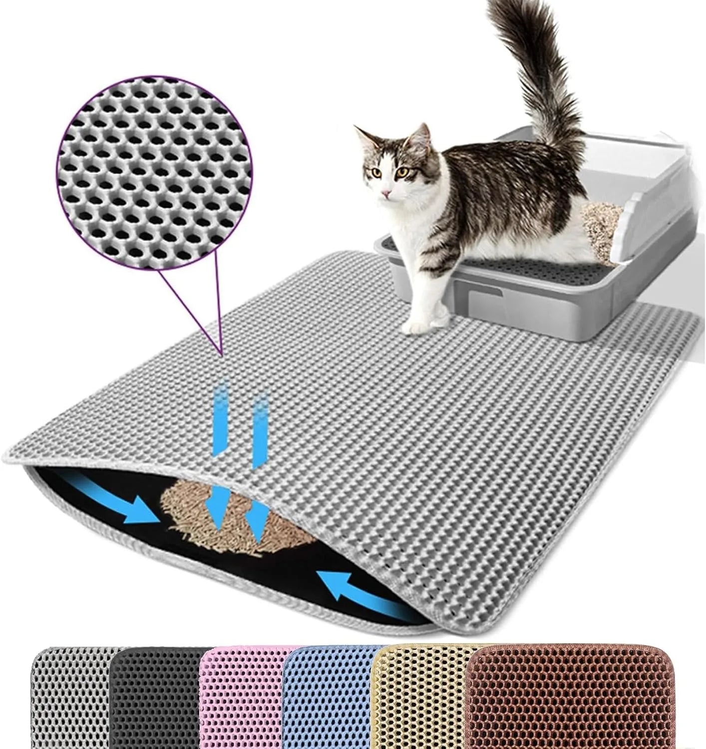 Kattenbakmat Dubbellaags huisdier Antislip Grote kattenbak Filtermat Slijtvaste waterdichte antislip kattenbakmat